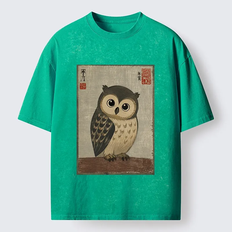 Tokyo‑Tiger Vintage Owl Vibe Washed T‑Shirt