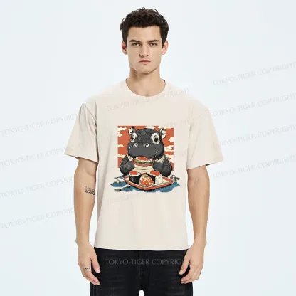 Tokyo-Tiger Moo Deng Eat Sushi Washed T-Shirt