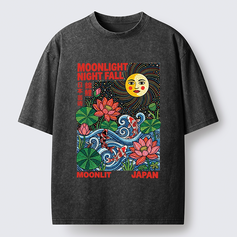 Tokyo-Tiger Japanese Koi Lotus Pond Art Washed T-Shirt