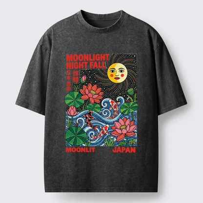 Tokyo-Tiger Japanese Koi Lotus Pond Art Washed T-Shirt