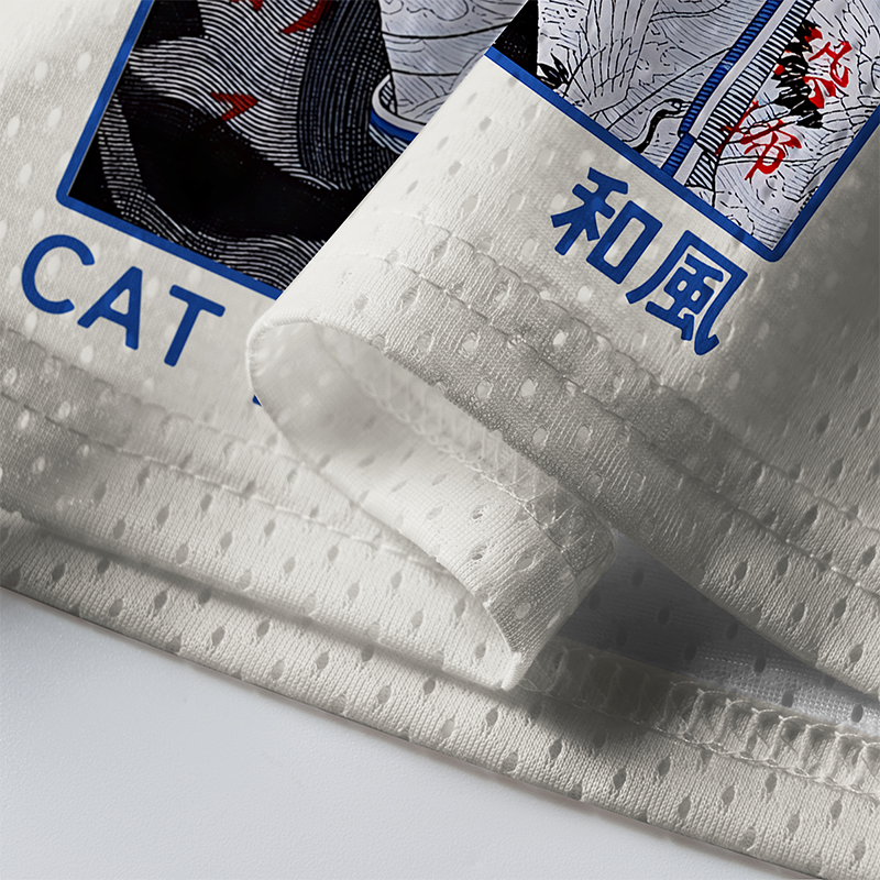 Tokyo-Tiger Yokai Cat Beneath Blue Umbrella Mesh Jersey