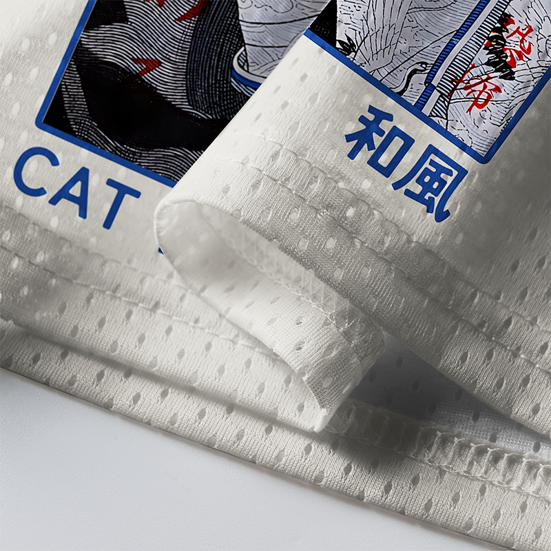 Tokyo-Tiger Yokai Cat Beneath Blue Umbrella Mesh Jersey