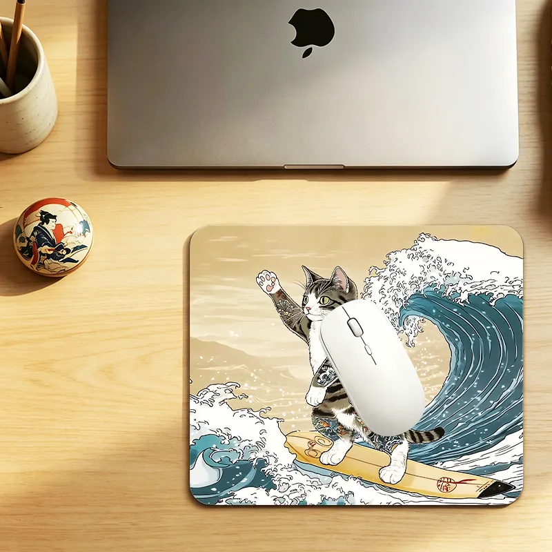 Tokyo-Tiger Cat Surfing Aloha Mouse Pad