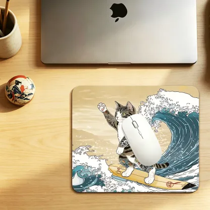 Tokyo-Tiger Cat Surfing Aloha Mouse Pad