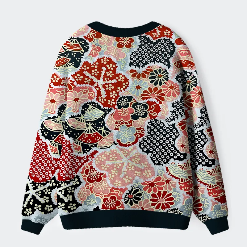 Tokyo-Tiger Floral Symphony Ugly Cardigan Sweater