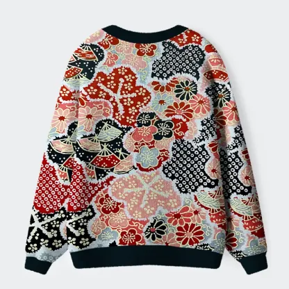 Tokyo-Tiger Floral Symphony Ugly Cardigan Sweater