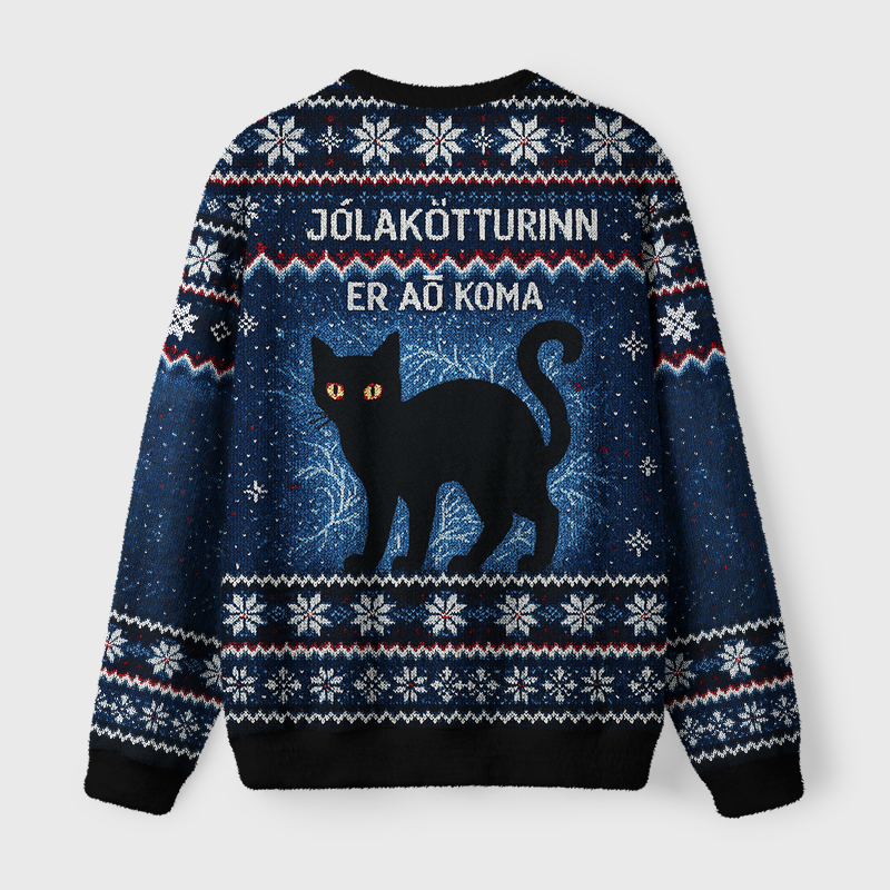 Tokyo-Tiger The Yule Cat is Coming Fuzzy Christmas Ugly Sweatshirt
