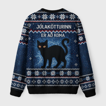 Tokyo-Tiger The Yule Cat is Coming Fuzzy Christmas Ugly Sweatshirt