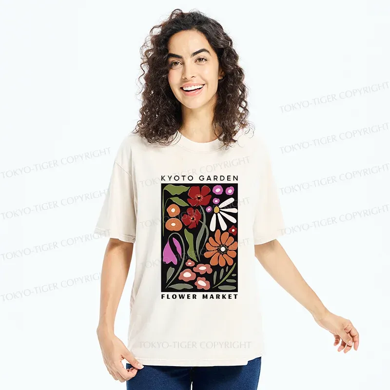 Tokyo-Tiger Vintage Flower Market Washed T-Shirt