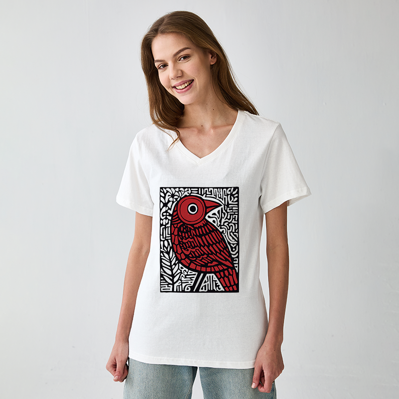 Tokyo-Tiger Retro Woodblock Bird V-Neck Classic T-Shirt
