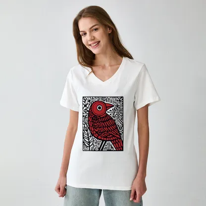Tokyo-Tiger Retro Woodblock Bird V-Neck Classic T-Shirt