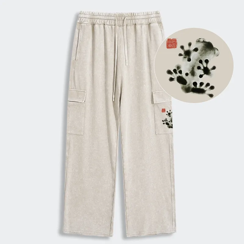 Tokyo-Tiger Ink Painting Frog Washed Utility Sweatpants