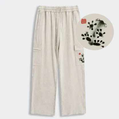 Tokyo-Tiger Ink Painting Frog Washed Utility Sweatpants