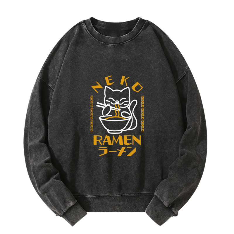 Tokyo-Tiger Cat Obsessed With RamenWashed Sweatshirt