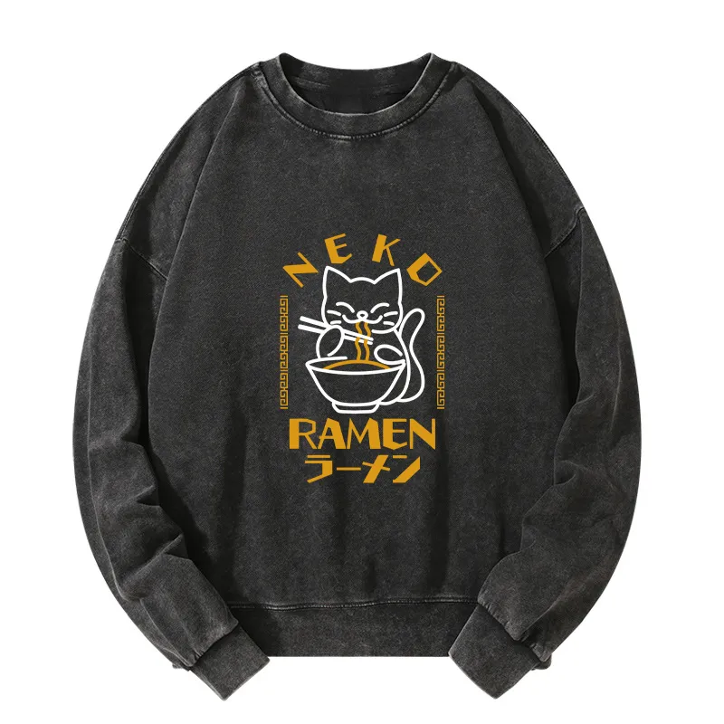 Tokyo-Tiger Cat Obsessed With RamenWashed Sweatshirt