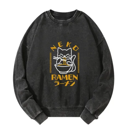 Tokyo-Tiger Cat Obsessed With RamenWashed Sweatshirt