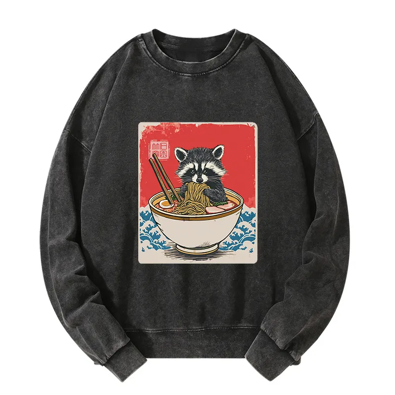 Tokyo-Tiger Ramen Lover Raccoon Washed Sweatshirt