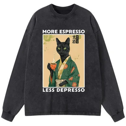 Tokyo-Tiger More Caffeine Less Sadness Washed Long Sleeve T-Shirt