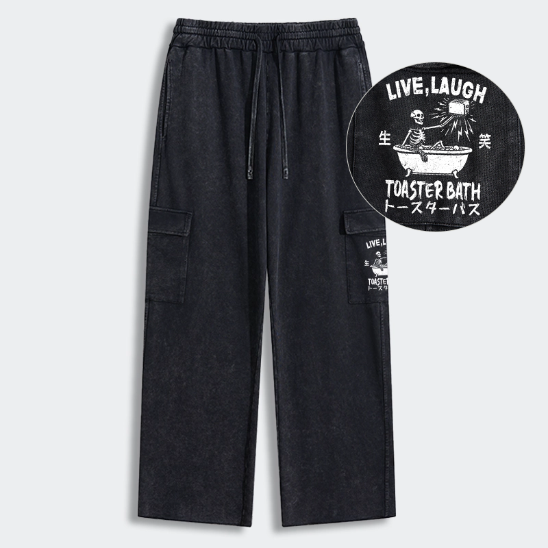 Tokyo-Tiger Funny Electric Shock Skeleton Washed Utility Sweatpants