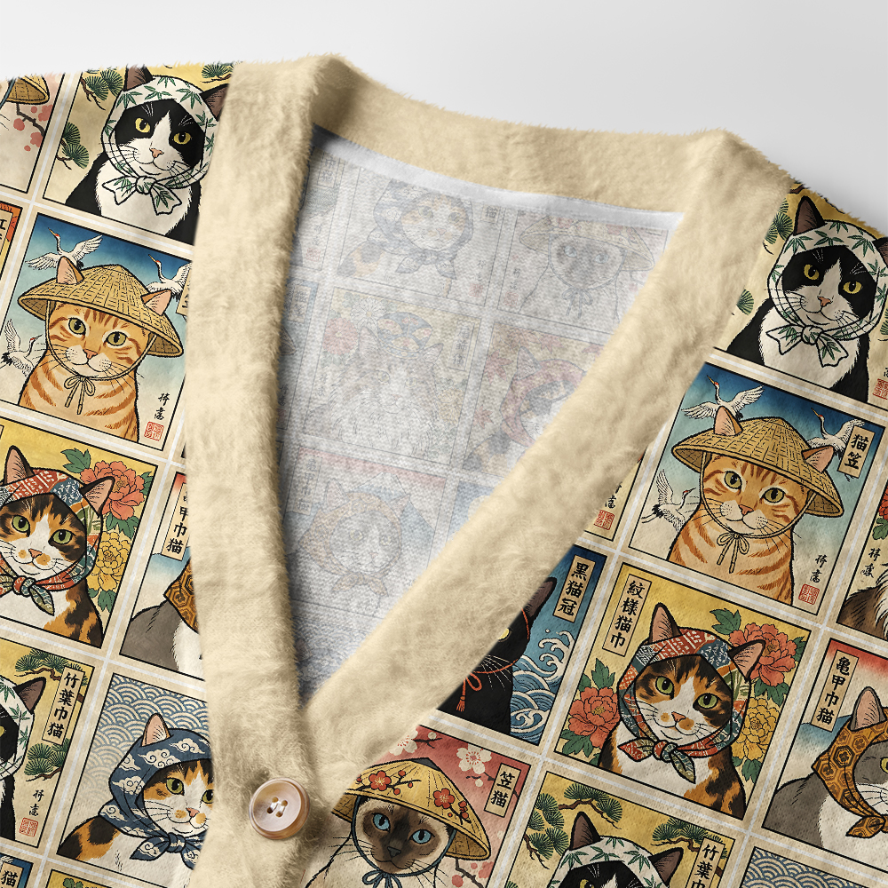 Tokyo-Tiger Ukiyo‑e Cats Collection Ugly Cardigan Sweater