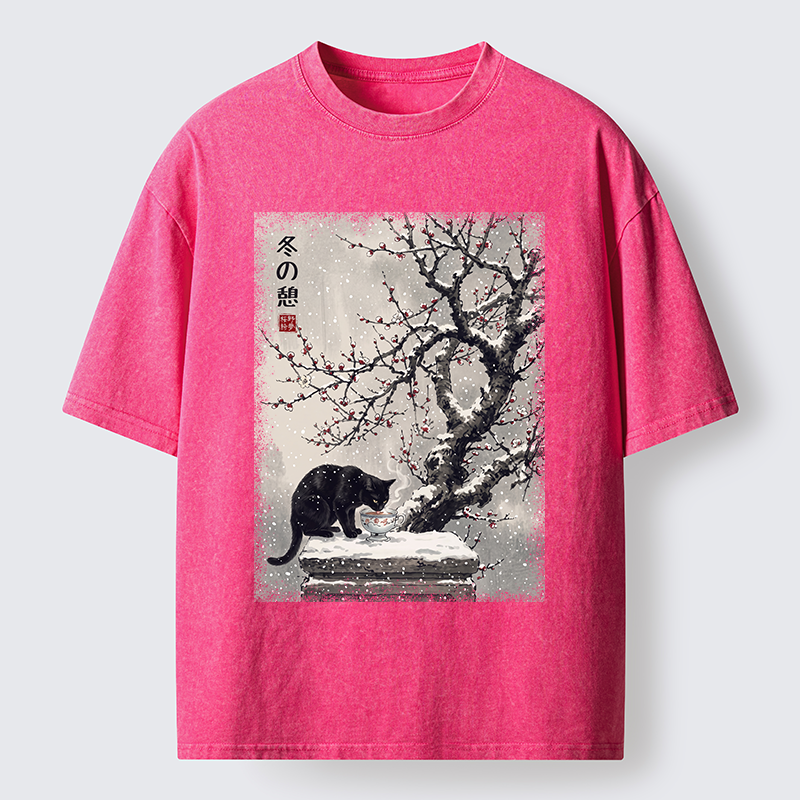 Tokyo‑Tiger Snow Cat Calm Vibes Washed T-Shirt