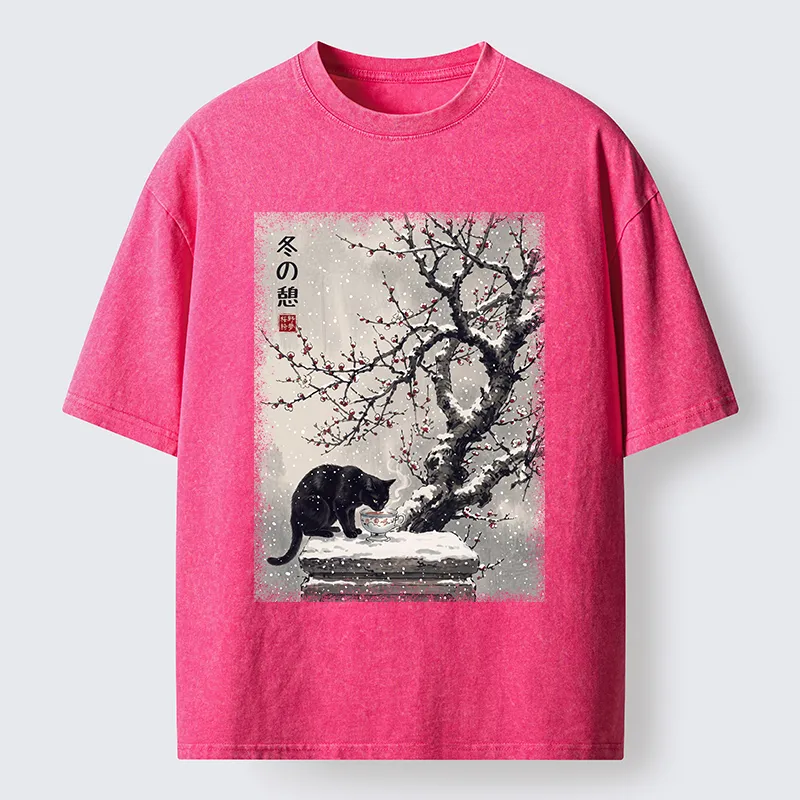 Tokyo‑Tiger Snow Cat Calm Vibes Washed T-Shirt