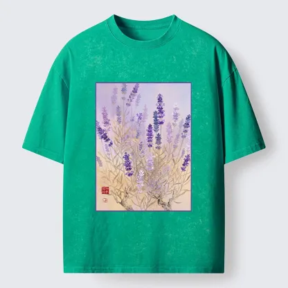 Tokyo-Tiger Lavender Bloom Art Washed T-Shirt