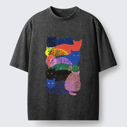 Tokyo‑Tiger Retro Cat Art Washed T‑Shirt