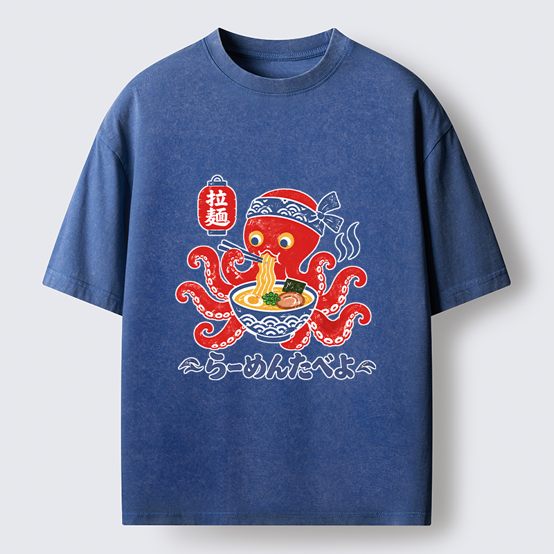 Tokyo-Tiger Vintage Octopus Eating Ramen Washed T-Shirt