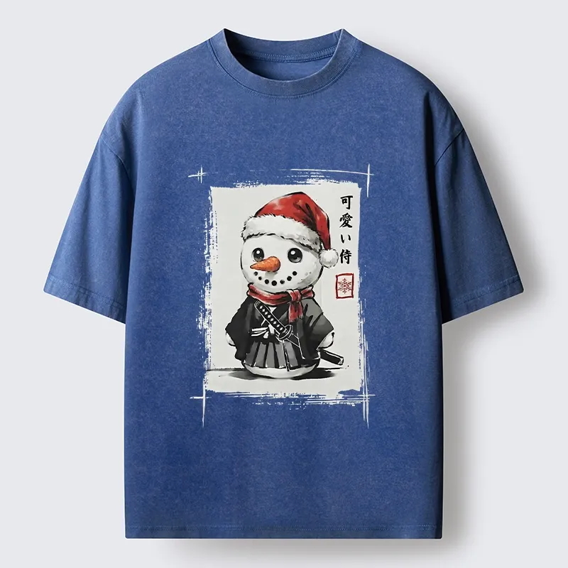 Tokyo‑Tiger Samurai Snowman Washed T‑Shirt
