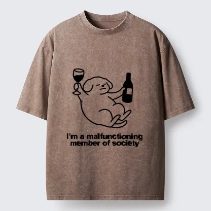 Tokyo‑Tiger Silly Wine Dog Vibe Washed T‑Shirt