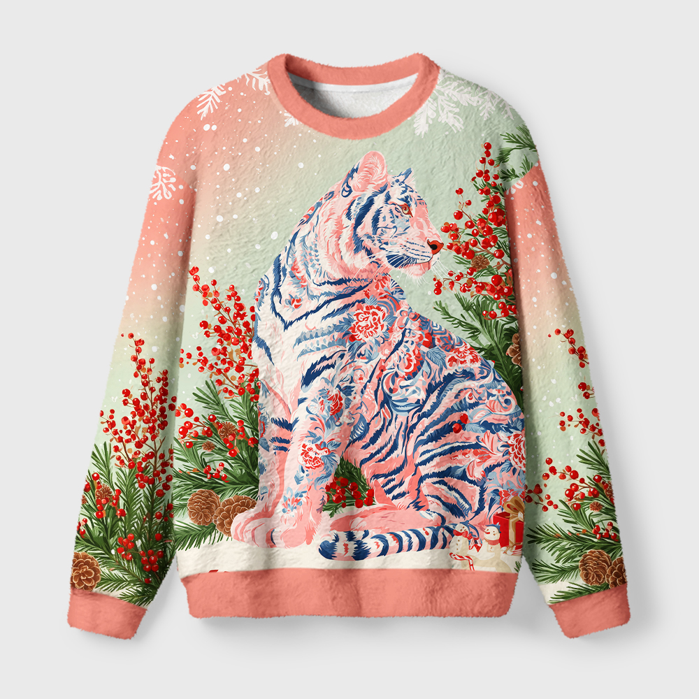 Tokyo-Tiger Festive Tiger Fuzzy Christmas Ugly Sweatshirt