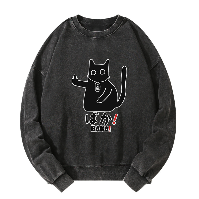 Tokyo-Tiger Japanese Baka Cat Washed Sweatshirt