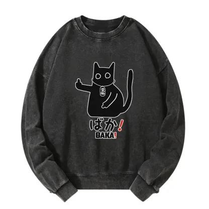 Tokyo-Tiger Japanese Baka Cat Washed Sweatshirt
