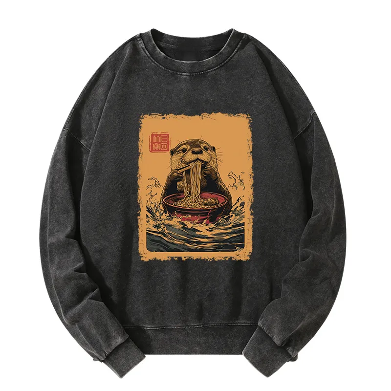 Tokyo-Tiger Ramen Lover Otter  Washed Sweatshirt