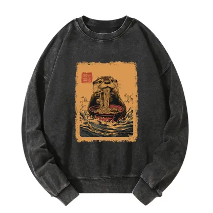 Tokyo-Tiger Ramen Lover Otter  Washed Sweatshirt