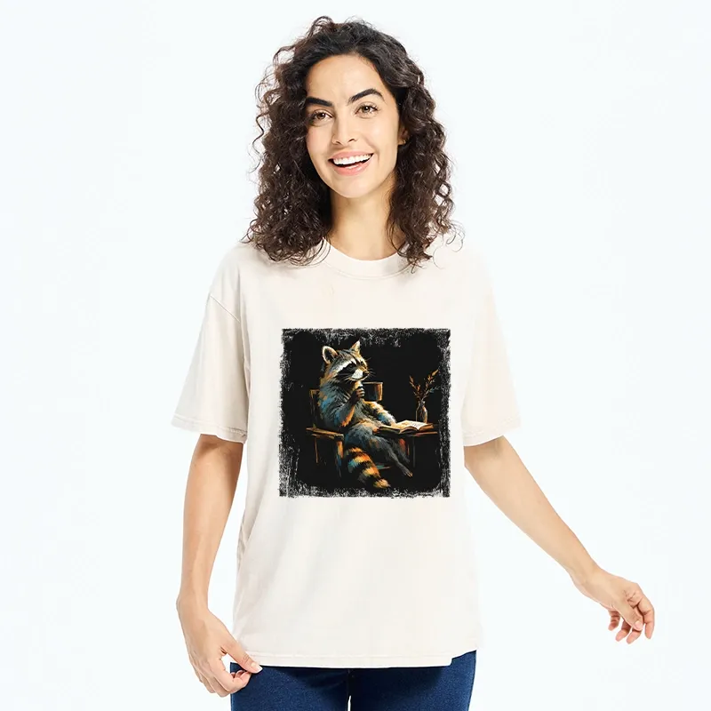 Tokyo‑Tiger Cozy Raccoon Reader Washed T‑Shirt