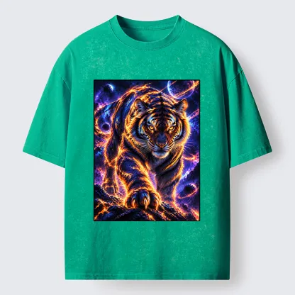 Tokyo-Tiger Cosmic Galaxy Cool Tiger Washed T-Shirt