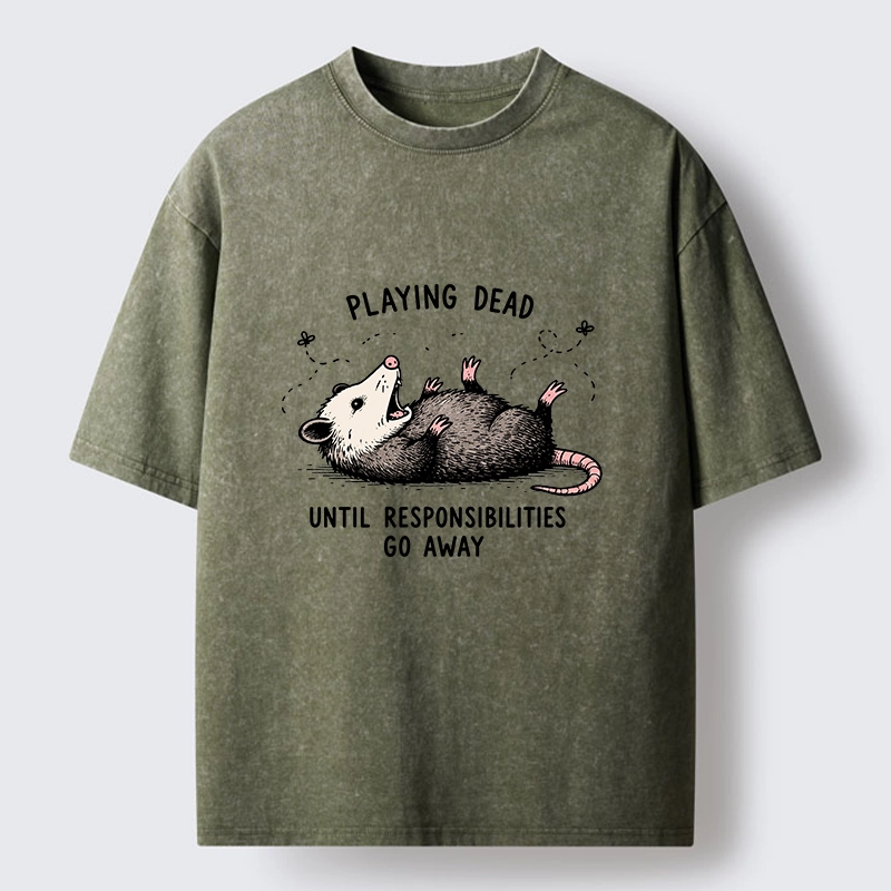 Tokyo‑Tiger Funny Playing Dead Washed T‑Shirt
