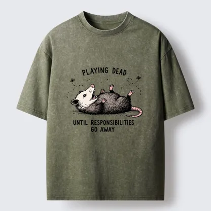 Tokyo‑Tiger Funny Playing Dead Washed T‑Shirt