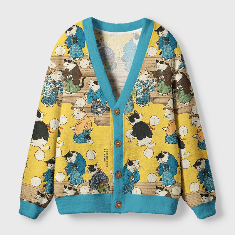 Tokyo-TigerCats In Kimonos: A Tale Of Grace And Mischief Ugly Cardigan Sweater Sale