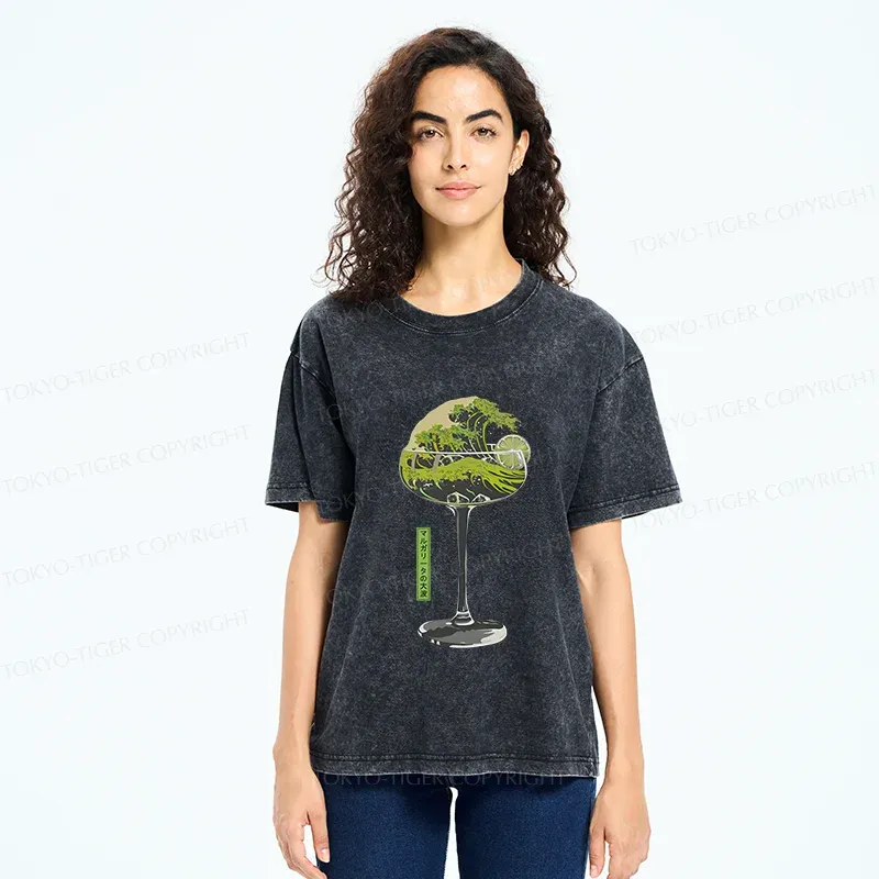 Tokyo-Tiger Wave Of Wine Washed T-Shirt