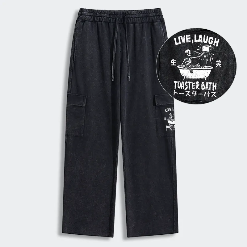 Tokyo-Tiger Funny Electric Shock Skeleton Washed Utility Sweatpants