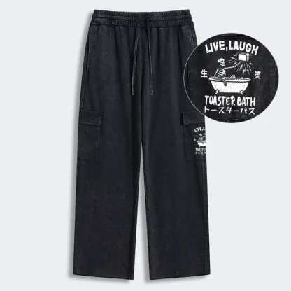 Tokyo-Tiger Funny Electric Shock Skeleton Washed Utility Sweatpants