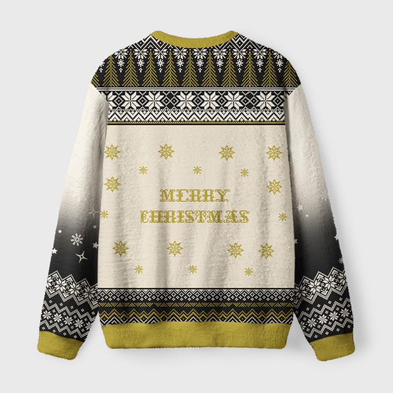 Tokyo-Tiger  Black Cat Drinking Tea Fuzzy Christmas Ugly Sweatshirt
