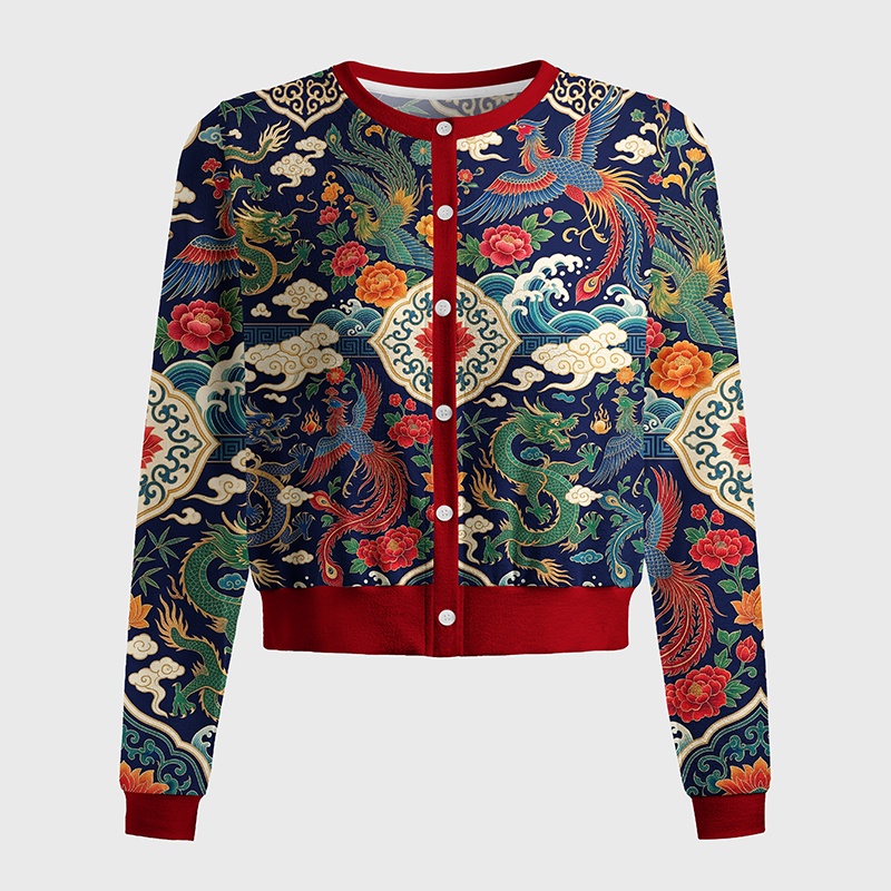 Tokyo-Tiger Auspicious Dragon Phoenix Women's Lightweight Cardigan