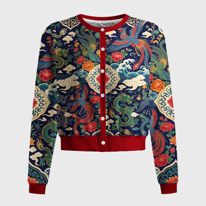 Tokyo-Tiger Auspicious Dragon Phoenix Women's Lightweight Cardigan