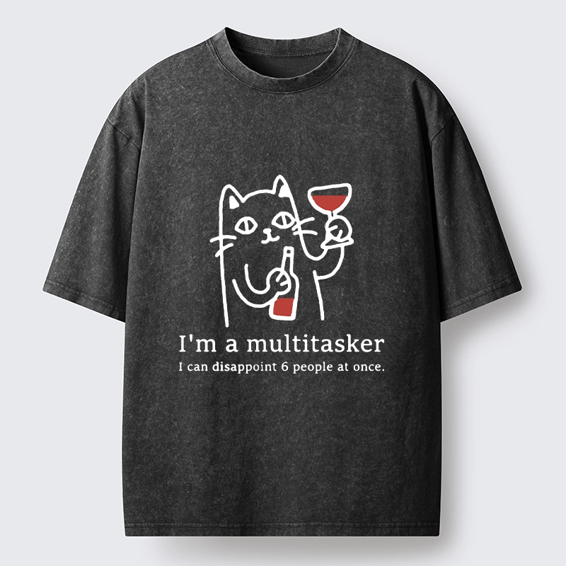 Tokyo-Tiger Funny Wine Lover Cat Washed T-Shirt