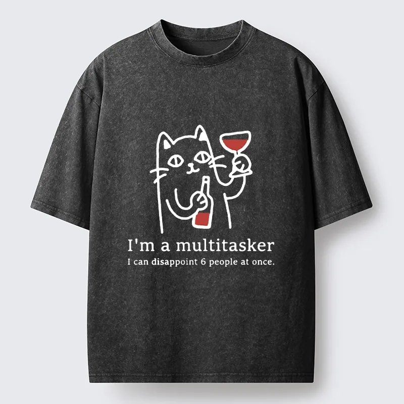 Tokyo-Tiger Funny Wine Lover Cat Washed T-Shirt