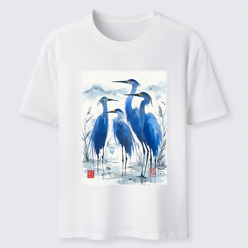 Tokyo-Tiger Blue Heron Ink Art Classic T-Shirt